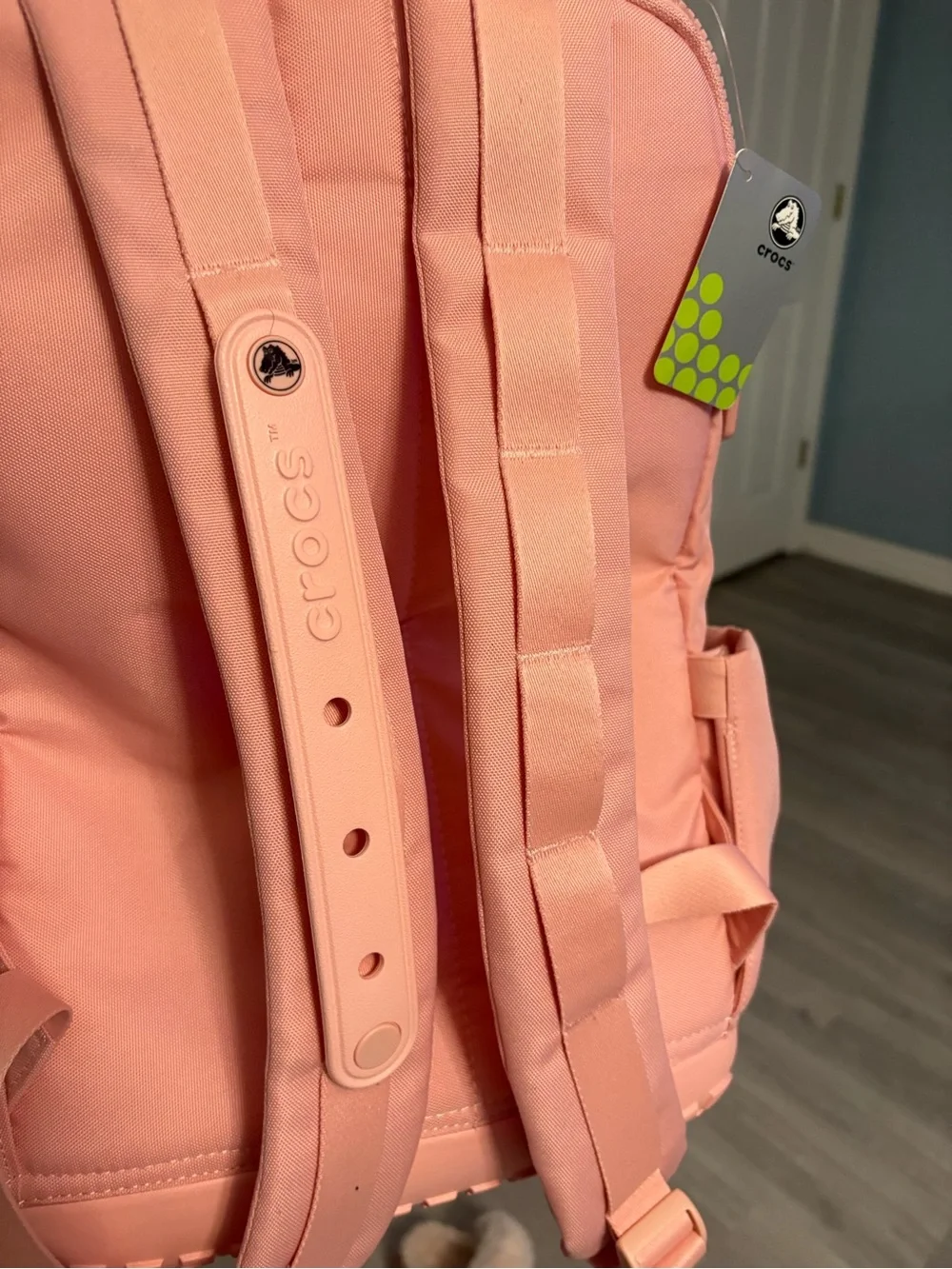 CROCS Pink Backpack with Rose Gold Slip-On Shoes